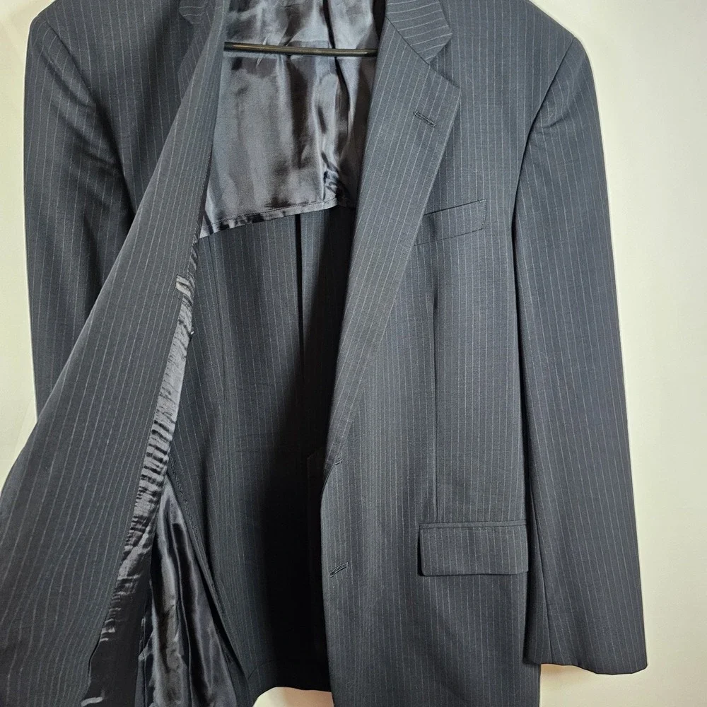 Brooks Brothers Wool Blazer Pants Suit Men 41R Navy 38 Waist Pinstripe Office‎